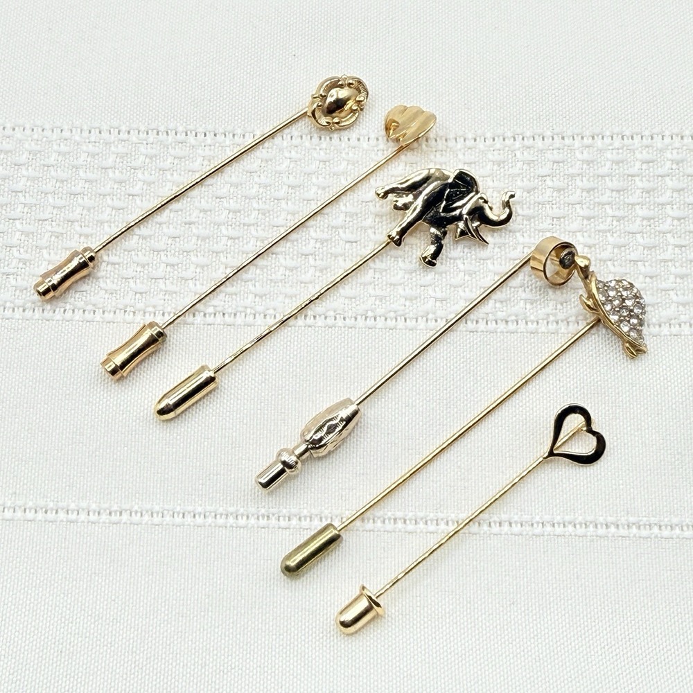 Lot of 6 Stick/Hat Pins Vintage Gold Tone Animal Hearts Victorian - 1 12K GF